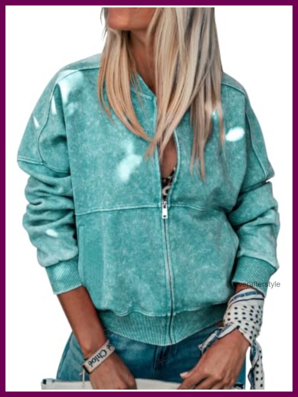 Womens Loose Acid Wash Cotton Bomber Jacket Zip Up Ribbed Casual Outerwear